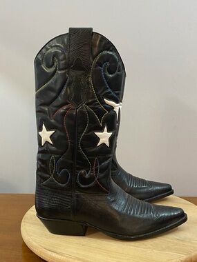 Nine West VTG Peggy Sue Black White Stars Western Cowboy Boots 8.5 M Y2K 2000s